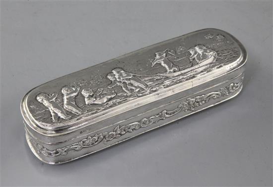 A late 19th century Hanau repousse silver ovoid box, 14.5cm.